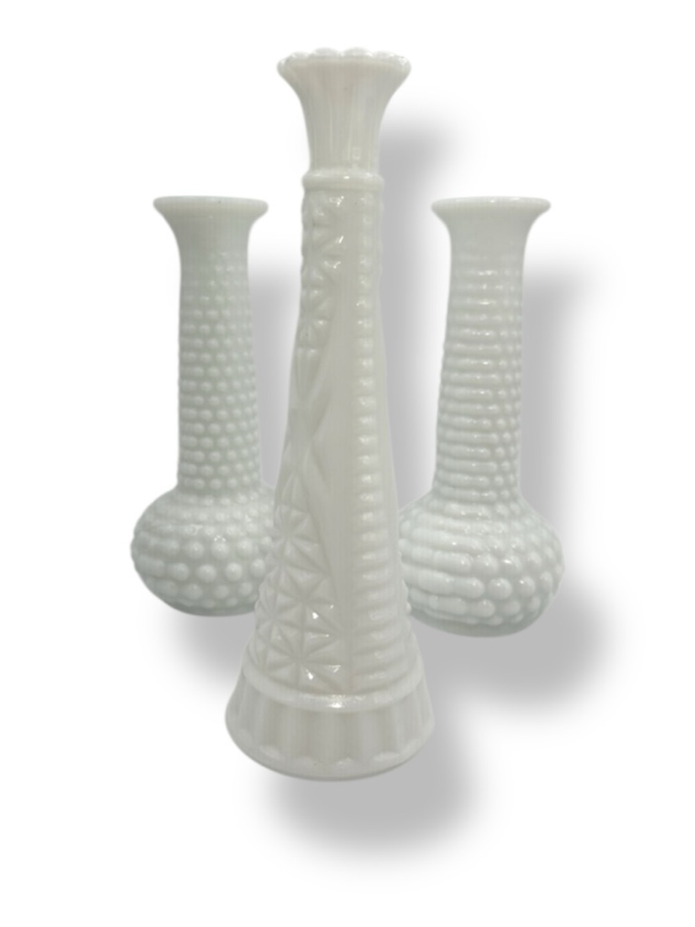 Milk Glass Bud Vases Set  White Hobnail Bubble Glass Flower Plants Vintage